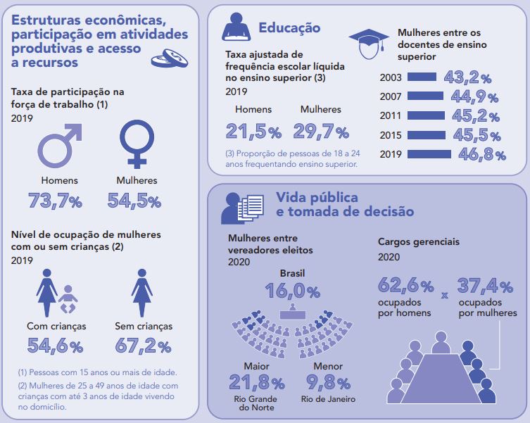 Infográfico dados estatísticos do IBGE sobre as mulheres 