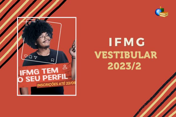 Estudante negro em campanha do vestibular, fundo laranja. Texto IFMG Vestibular 2023/2
