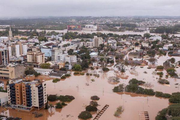 Cidade do Rio Grande do Sul com enchente