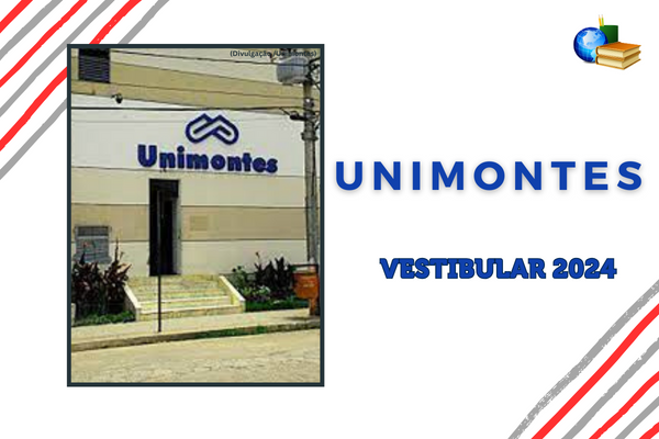 Foto do câmpus da Unimontes em um fundo branco ao lado do texto Unimontes Vestibular 2024
