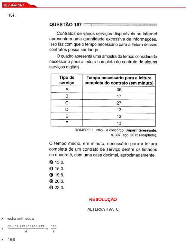 Questão 167 prova cinza Enem 2024