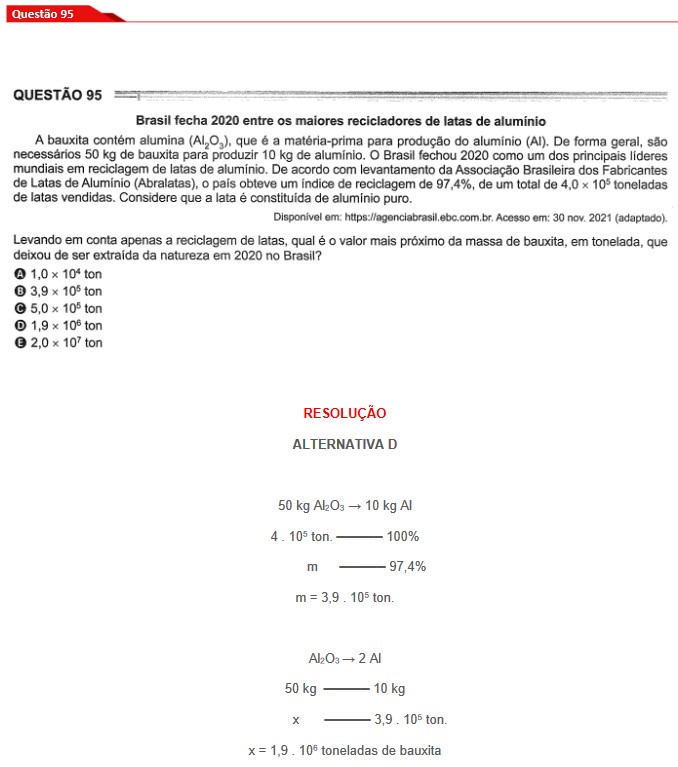 Questão 95 prova cinza Enem 2024