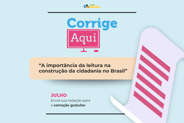 Arte mostra o tema do mês do Corrige Aqui sobre leitura na construção da cidadania
